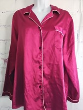 Victoria's Secret Satin Burgundy Red Button Front Pajama Top Large Long Sleeve