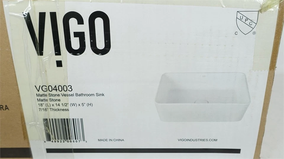 Vigo VG04003 白色 Sirena 18 英寸哑光石头浴室容器水槽 — 第 4/4 张图片