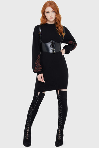 Killstar Thornwoven Sweater Midi Dress Womens Crew Neck Cuff Sleeve Goth