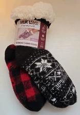 New MUK LUKS Women's Cabin Socks Size S/M 5-7 Slipper 2 Pairs Non-Skid NEW