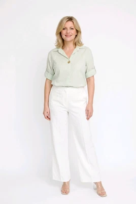 Damen Hemdbluse Gestreift Italy Baumwolle Turn-Up Tunika Größe 38 40 42 Grün - Bild 1 von 4