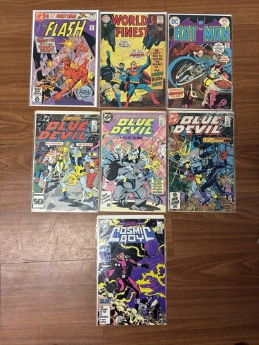 Vintage DC Comic Lot Flash Batman Worlds Finest Blue Devil Cosmic Boy 7 Books