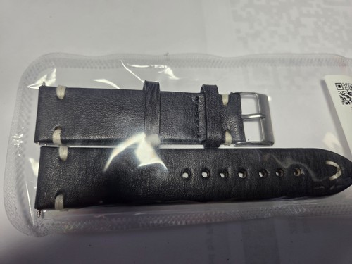 Schwarz 20 mm Retro Echt Leder Uhrenarmband/Band mit Schließe - Bild 5 von 9