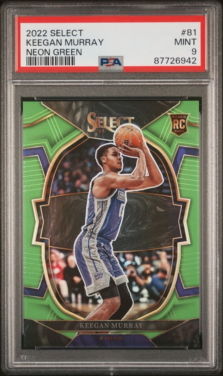 2022 PANINI SELECT 81 KEEGAN MURRAY NEON GREEN /75 RC PSA 9 MINT