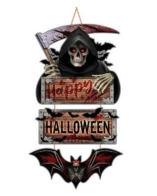 Happy Halloween Reaper & Fledermaus Holzschild 60cm