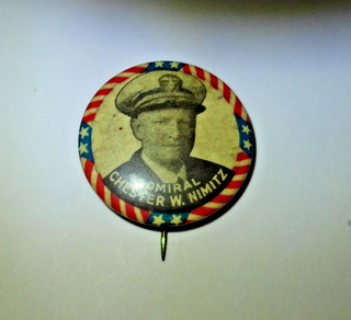 WWII ADMIRAL CHESTER M. NIMITZ celluloid pinback button NAVY home front