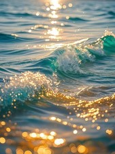 5D Sea DIY Diamond Art Kits for Adults,Golden Waves Diamond Paintings Kits fo...