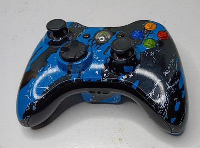 Xbox 360 Wireless Controller OEM Scarce Blue Splatter Tested No Battery Cover
