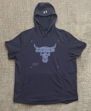 New Under Armour Project Rock Short Sleeve Terry Hoodie Men Size XL