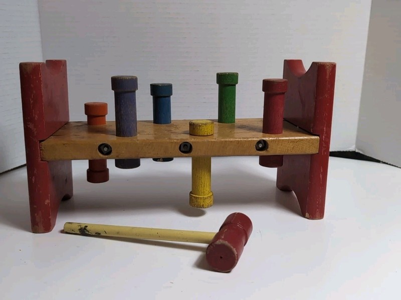Vtg Playskool Pounding Bench Wooden Toy Game Flip Over Hammering Retro 1970s