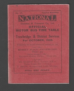 NATIONAL OMNIBUS BUS TIME TABLE TROWBRIDGE & DISTRICT 1926