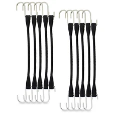 ABN EPDM Rubber Tie Down Straps with Hooks - 10in Black Rubber Bungee Set, 10Pk