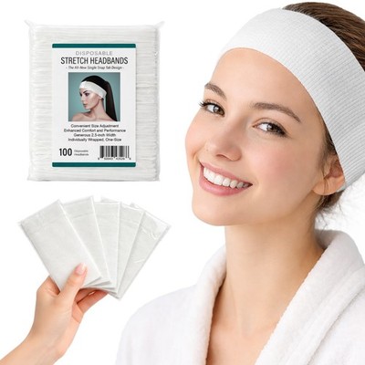 100-Pack Disposable Spa Headband Adjustable Closure Facial Spa Supplies - AH1058