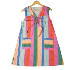 Mille Resort & Travel Anais Dress Small Striped Sleeveless Pockets Colorful