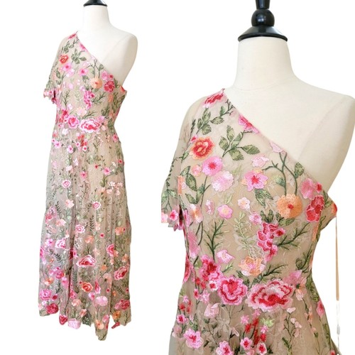 Mac Duggal 68607 Pink Floral One Shoulder Lace Embroidered Dress Gown Formal 8 - Picture 5 of 12