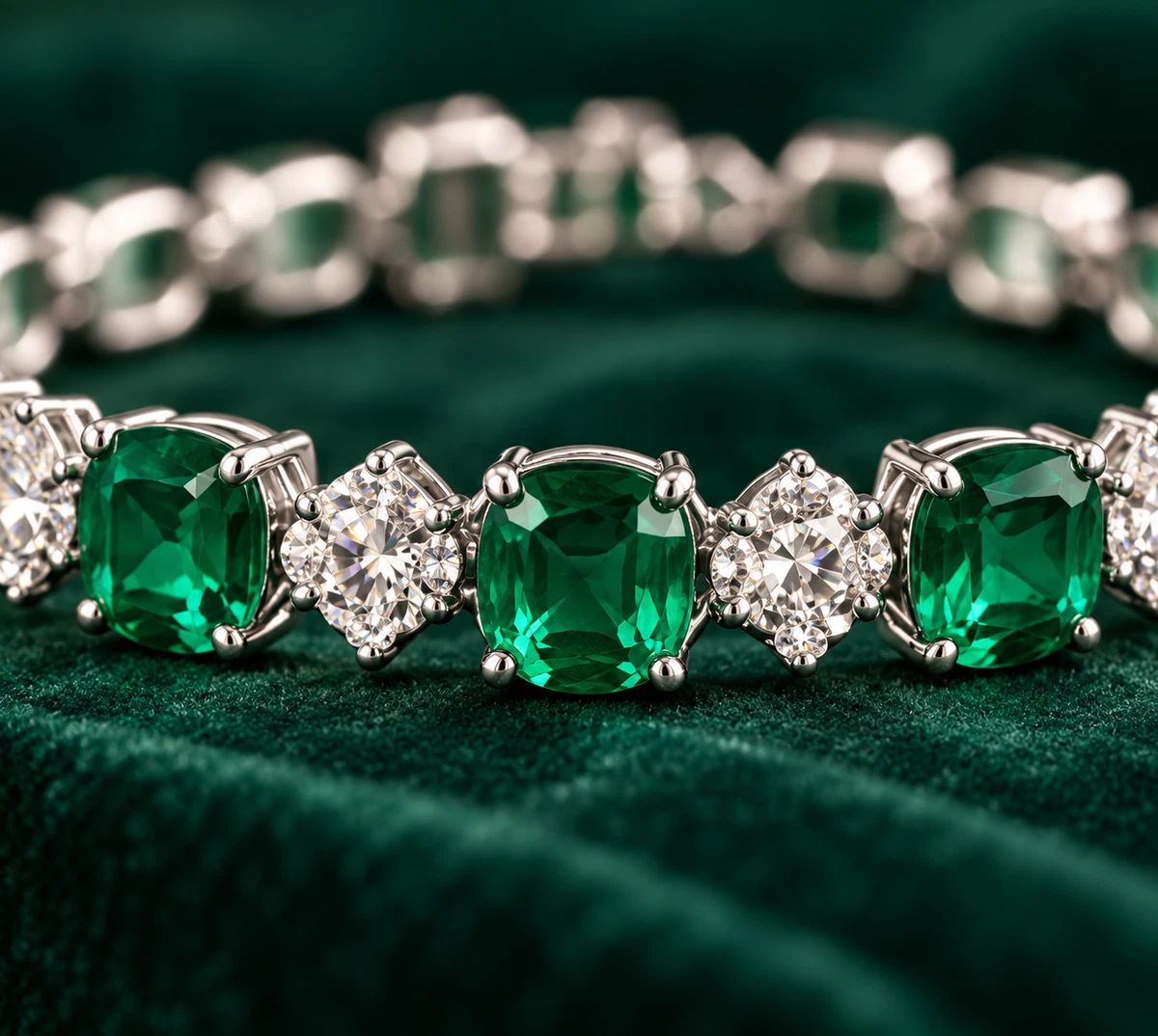 10k White Gold Emerald Bracelet Cushion Cut 14.00 Ct IGL Certified