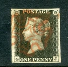 1840 GREAT BRITAIN QUEEN VICTORIA 1d BLACK PLATE 4 GJ FOUR MARGIN  FINE USED vgc