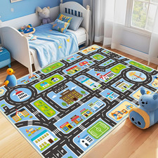 Kids Carpet 2.6'X4' Kids Play Rug for Playing, Road Rug for Kids City Life Educa