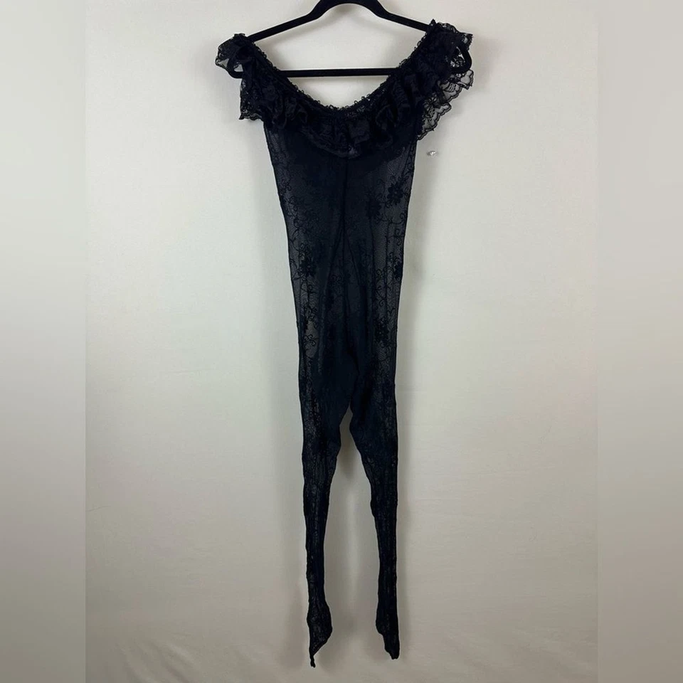 Medias de traje de gato negras de encaje de nailon Fredericks of Hollywood vintage de los 90 Foto 4 de 4