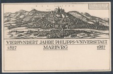 DR., Privatganzsache Fest-Postkarte Marburg 1927, PP 101-C5/01 ungebraucht.