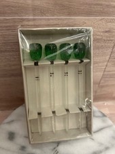 NEW Crate & Barrel Set of 4 VINTAGE Glass Olive Appetizer Pick Drink Stirrer