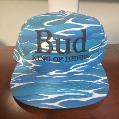 Vintage Bud King of Beers Blue Pattern Adjustable Snapback Hat