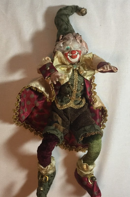 Jester Clown Doll Poseable Doll - Christmas Vintage Item - About 16'' Tall
