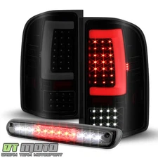 2007-2013 Chevy Silverado Black Smoke LED Tube Tail Lights+LED 3rd Brake Lamp