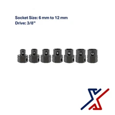 7 pc Nano Socket / Stuby Socket Set (6mm - 12mm) x 3/8" Drive by X1 Tools