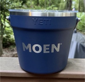 YETI LoadOut Ice Bucket Cooler Blue Stainless Steel Handle Moen Logo 12in