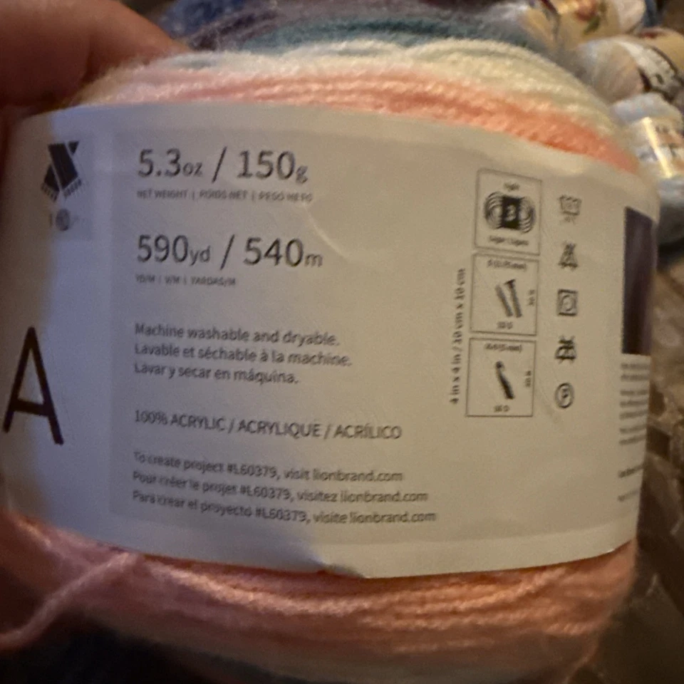 Lion Brand Mandala Acrylic Yarn Pegasus 5.3oz 590 Yd. Purple Peach Green Tones  - Image 2 of 4