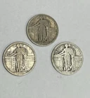 Lot Of 3 Standing Liberty Quarters: 2-1917 1-1917D Typ 1 Good/Very Good No Dates