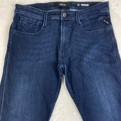 Mens Replay M914 ANBASS Jeans W34 L32 Stretch Slim Tapered Blue