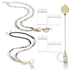 2PCS Beaded Lanyards Retractable ID Badges Keys Women Teacher School