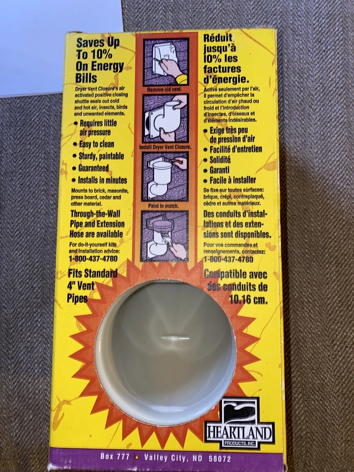 Cierre de ventilación para secadora de ahorro de energía natural Heartland TOTALMENTE NUEVO Foto 3 de 4