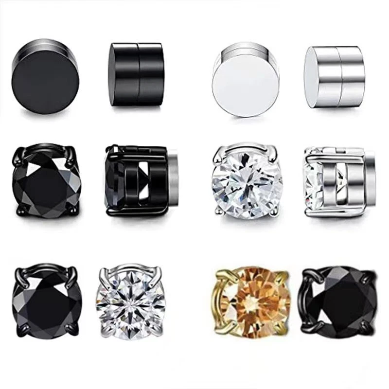 10 Pairs Stainless Steel Non-piercing Magnetic Stud Earrings Unisex Cz  Magnet Ear Clip Women And Men Punk Hip Hop Earring Set - Stud Earrings -  AliExpress