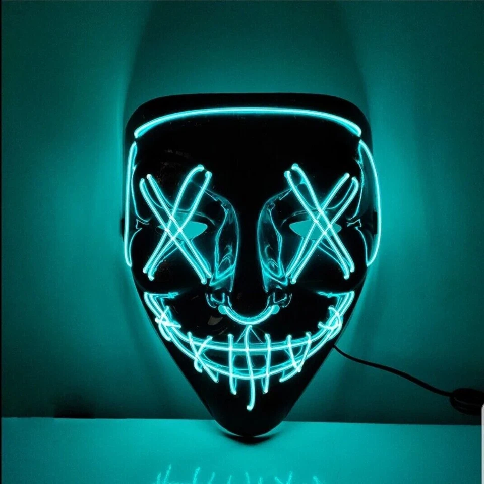 Halloween Purge LED Neon Mask Stitches Wire Light Up Cosplay Costume Party Mask - Image 4 of 4