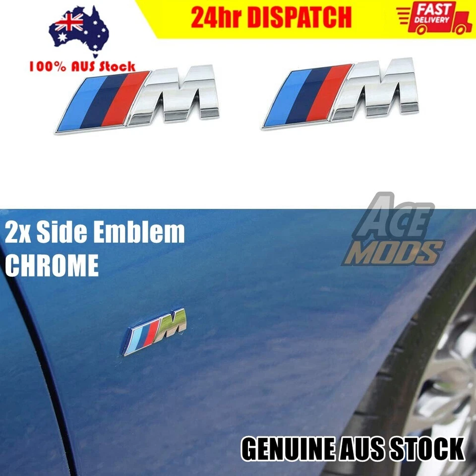 2x OEM M Sport Emblem BLACK / CHROME Side Fender Sticker Badge Fits BMW M AUS - Image 3 of 3