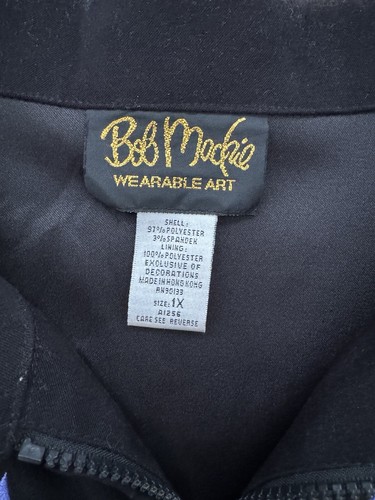 Bob Mackie Wearable Art Womens 1X Embroidered Jacket Black Zipper Vintage - Picture 3 of 8
