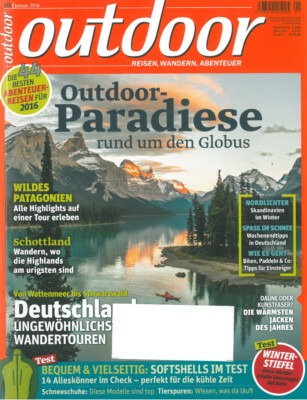 outdoor 1/2016 Patagonien Schottland Nordlicht Wattenmeer Jacken Winterstiefel