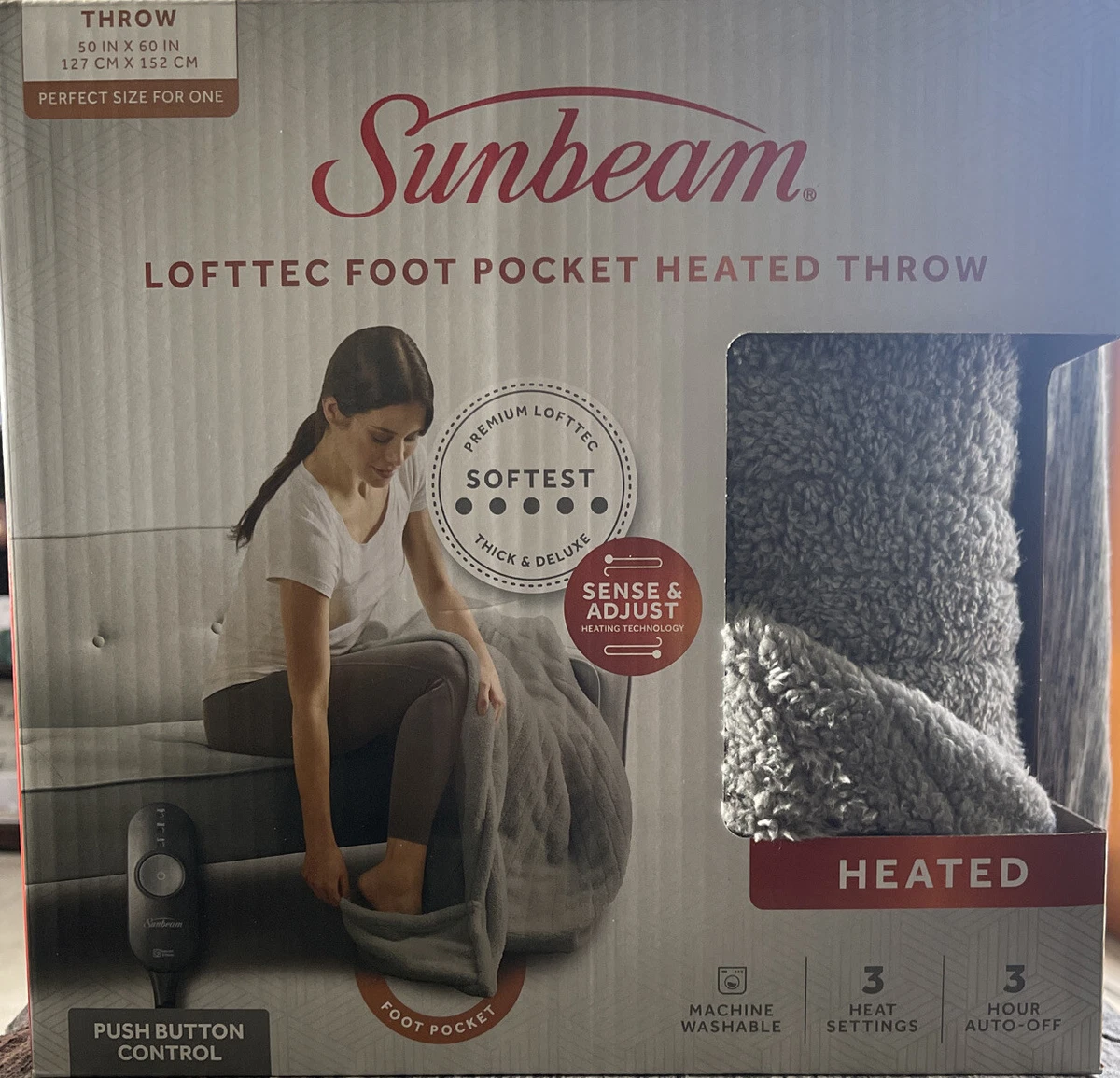 Sunbeam Lofttec Foot Pocket Electric Heated Throw Blanket Machine Washable  50x60 | eBay
