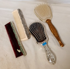 4 Vintage Vanity Set Hand Held Brush  Comb Silver Plated Color Metal