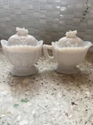 Vintage Westmoreland "Cherry and Grape" Milk Glass Covered Sugar and Creamer Set
