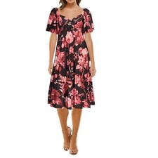 NWT ASOS Floral Print Twist Cut Out Back Flatter Sleeves Pleated Midi Dress 8-14