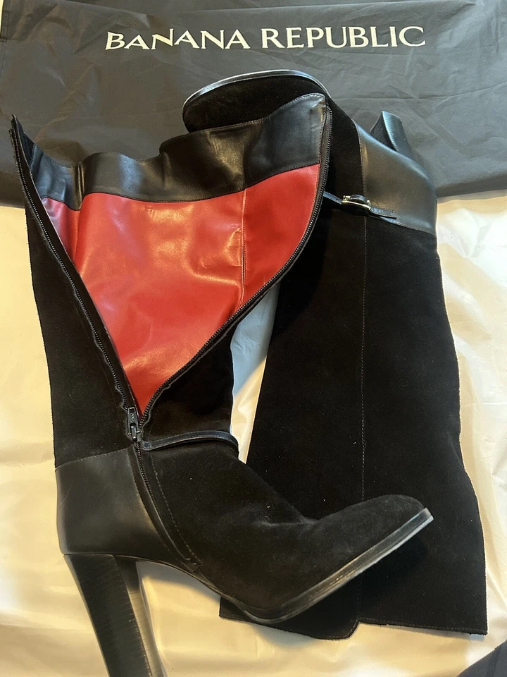 Banana Republic Botas de Gamuza Negras Tacón Hasta la Rodilla para Mujer Talla 8.5 M Foto 3 de 4