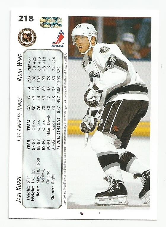 JARI KURRI 1992-93 UPPER DECK CARD NM-MT CONDITION | eBay