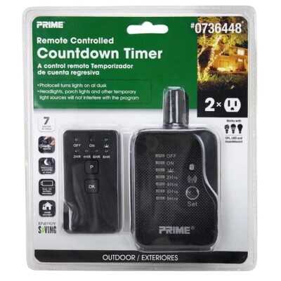 PRIME 0736448 REMOTE CONTROLLED COUNTDOWN TIMER OUTDOOR W/2 OUTLETS - NEW!