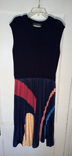 DALIA MACPHEE Sleeveless Sweater Dress Navy Pleated Skirt Midi Size L.  d514