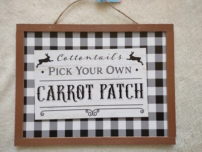 NEW! Happy Easter Farmhouse Buffalo Check Cottontail Hanging Sign 9  X 12  Bunny