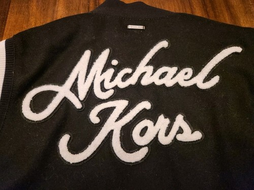 Michael Kors Wool Blend & Leather Varsity Baseball Jacket Size L -Charcoal- - Picture 4 of 5